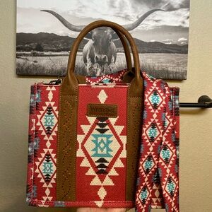 Wrangler Red and Brown Aztec Tote